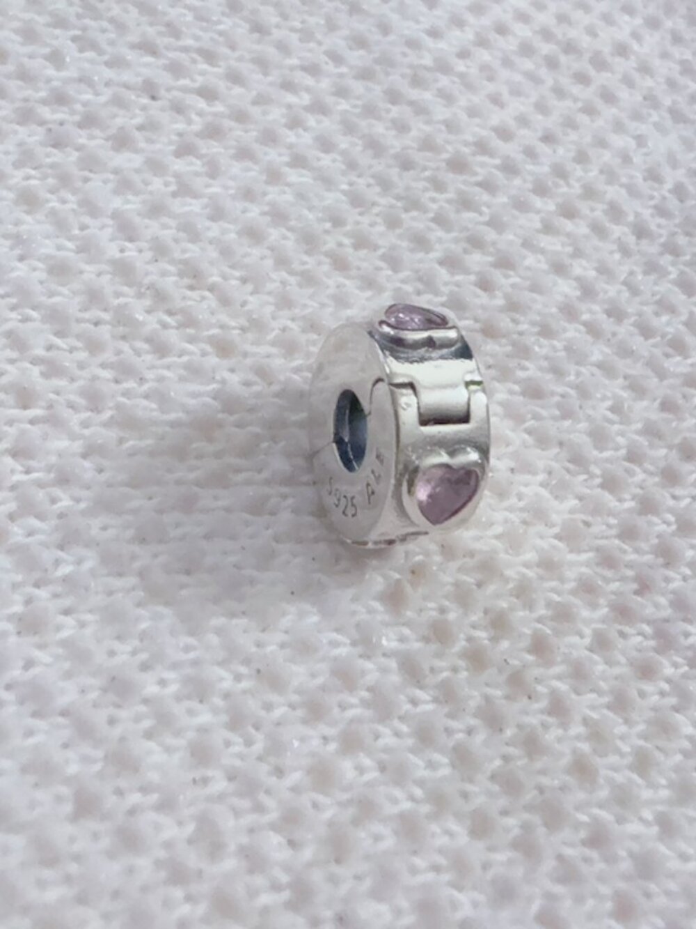 Pink CZ Heart Clip Charm Silver Charm For Pandora Bracelet